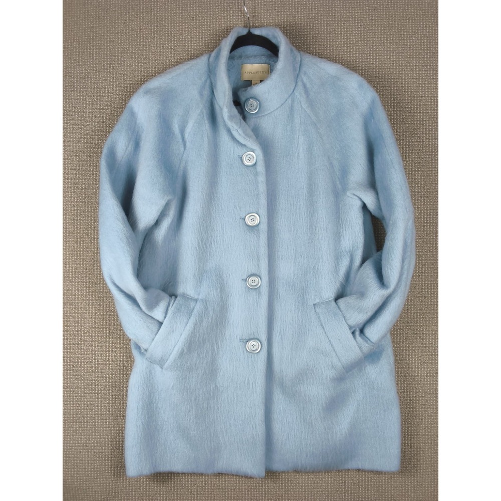Appleseed's Pastel Powder Blue Fuzzy Wool Blend Funnel Neck Car Coat Jacket 14